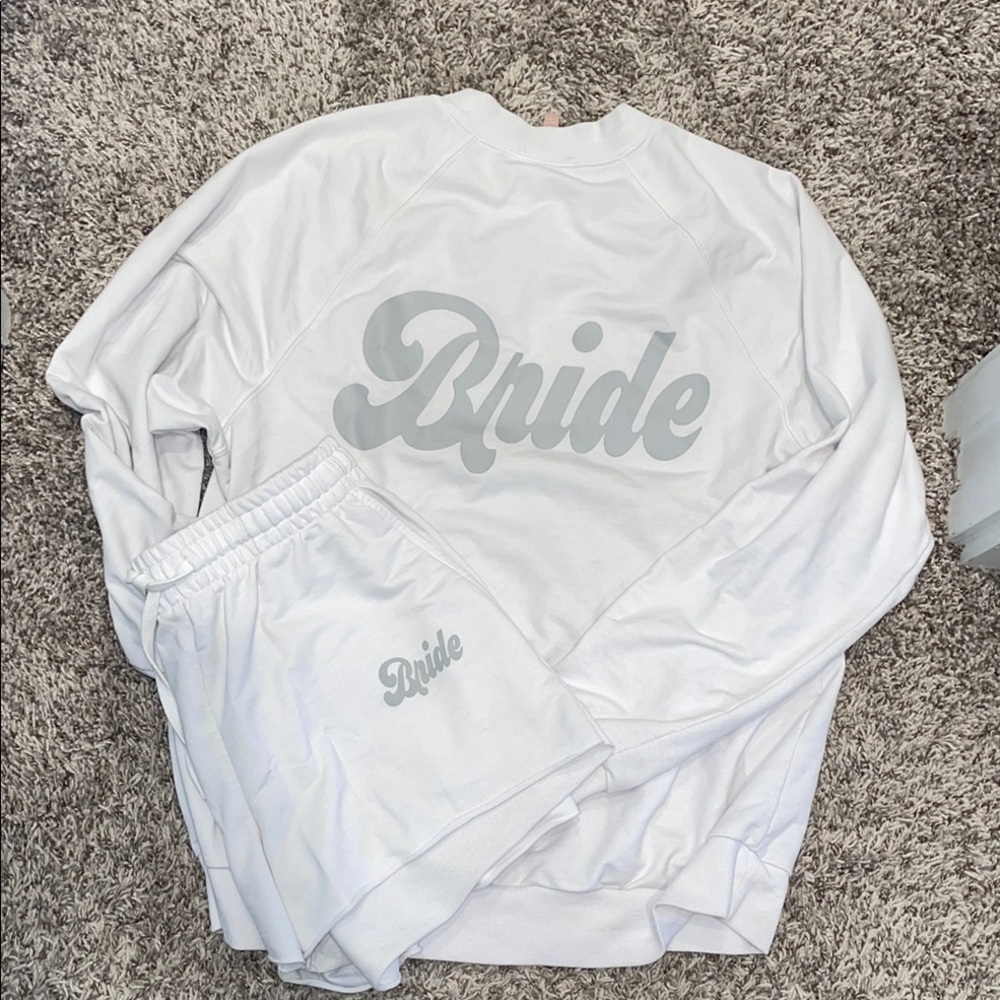 Show Me Your Mumu- White 'Bride' Crewneck Sweatshirt and Shorts Set